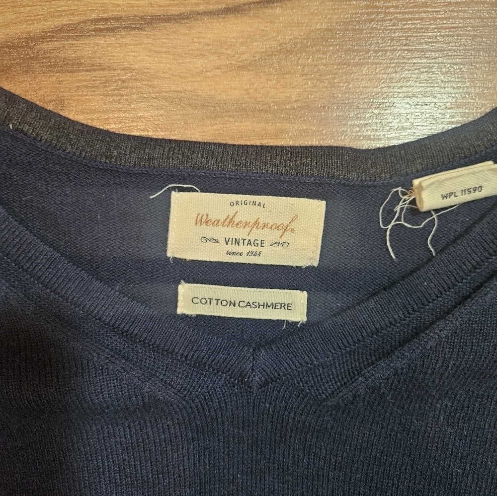 Weatherproof Cotton Cashmere V-neck sweater Blue Medium - Picture 5 of 9